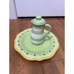 Pfaltzgraff Pistoulet oil cruet and matching plate/saucer